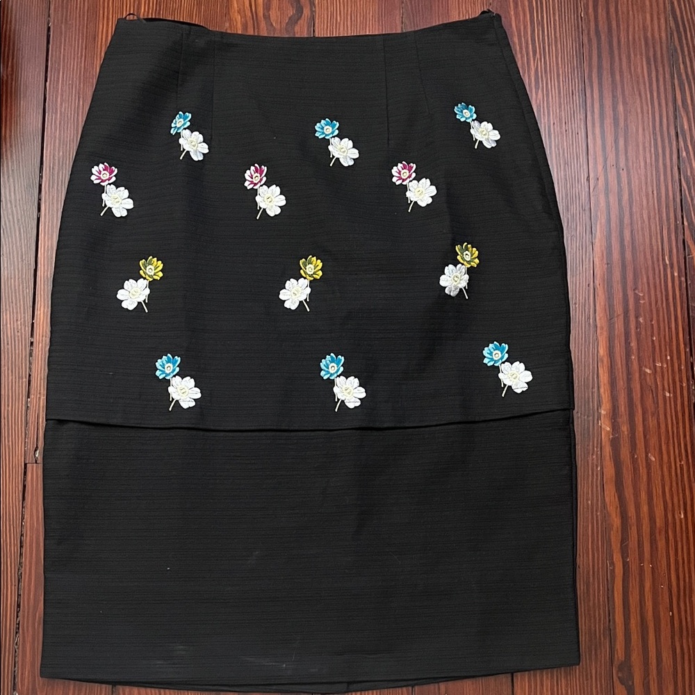 Anthropologie Black Skirt with Floral Embroidery